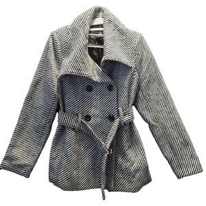 Robert Louis Womens Trench Coat Multicolor Medium Wool Blend Long Sleeve Button